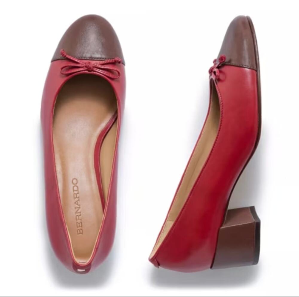 BERNARDO New Marisol Two Tone Leather Ballerina Pumps Red Brown Leather // 9.5